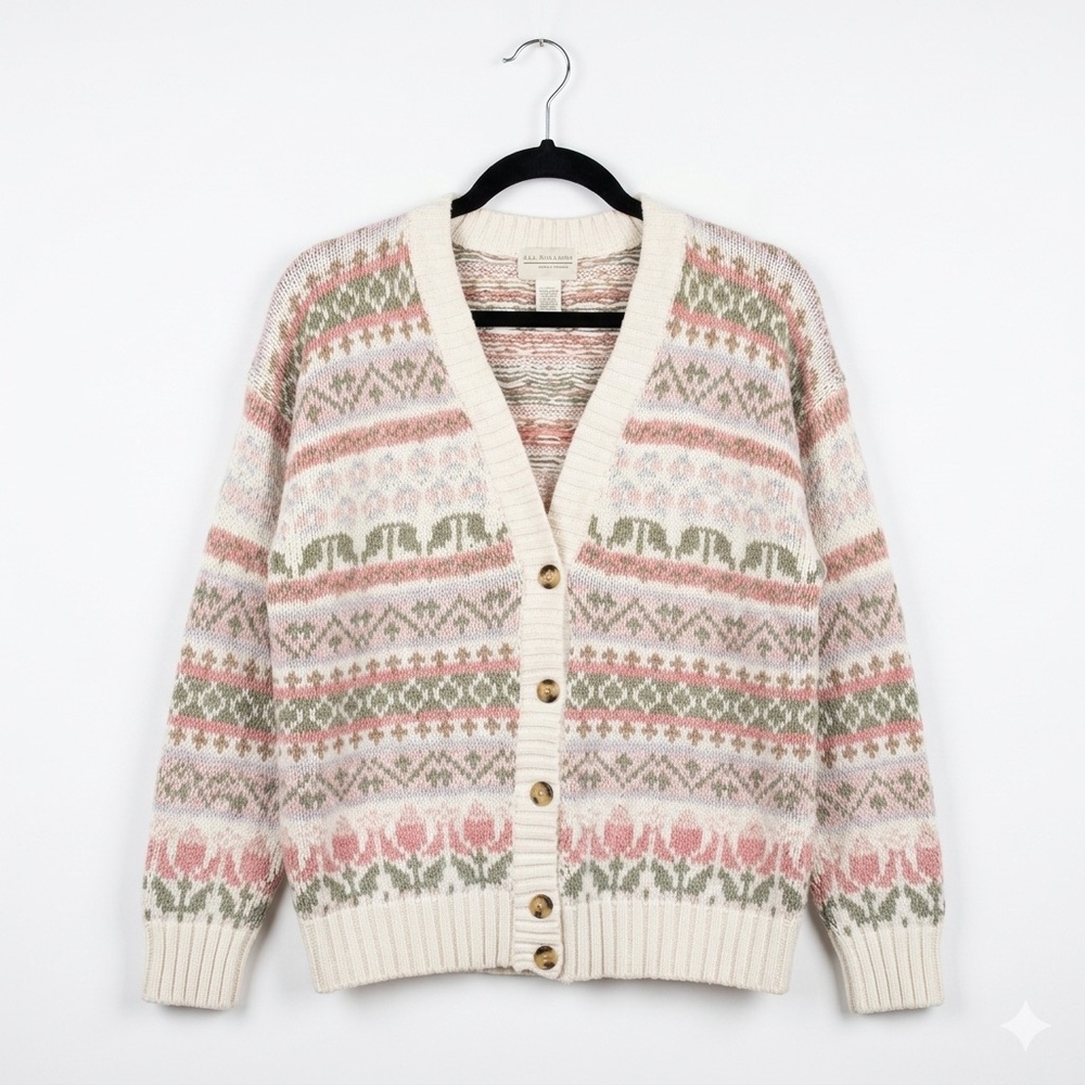 Vintage Van Heusen For Her Chunky Cable Knit Multicolor Cardigan Large - Picture 2 of 8